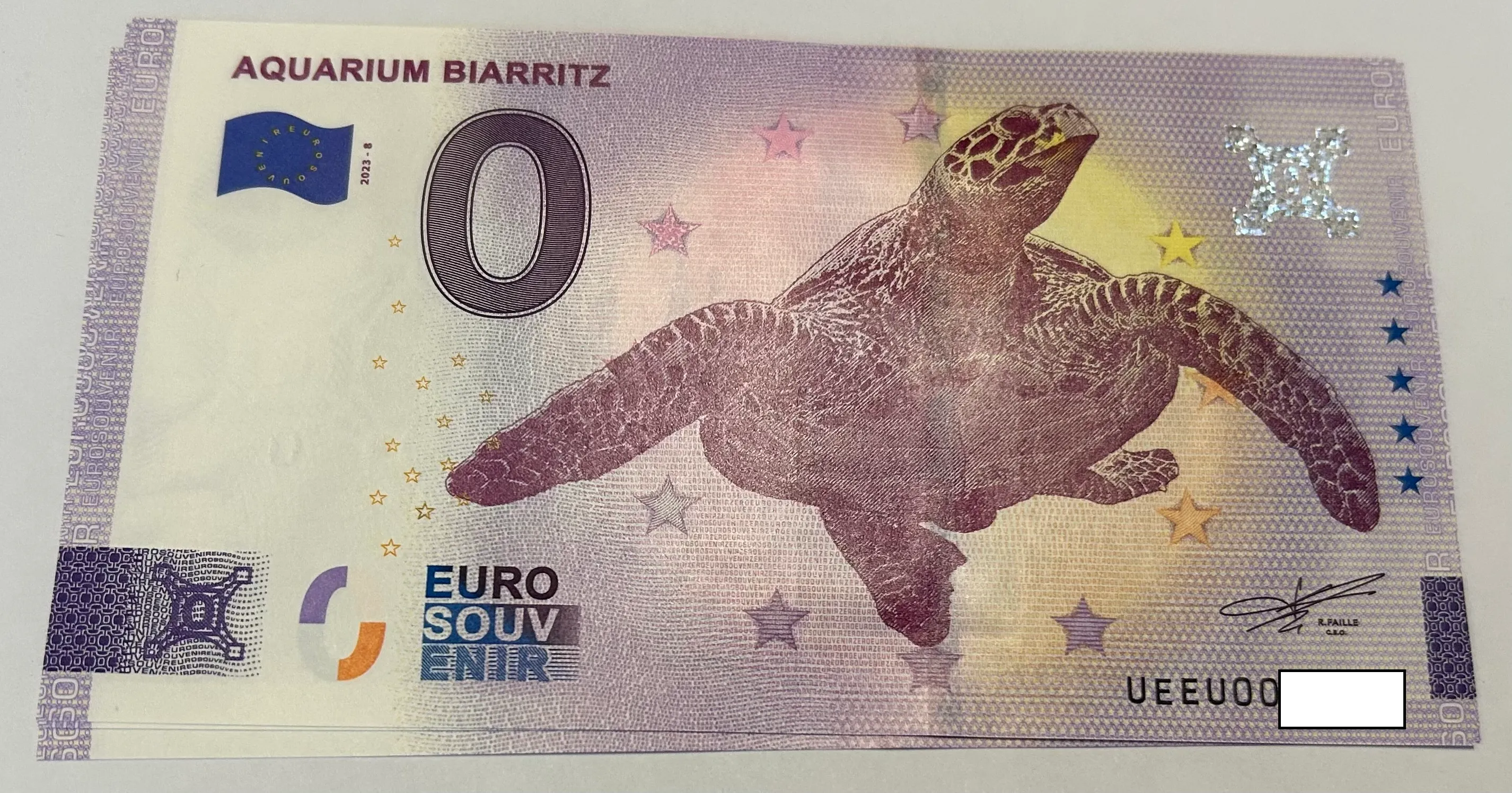 BILLETE 0 EURO FRANCIA UEEV 2023-8 AQUARIUM  BIARRITZ